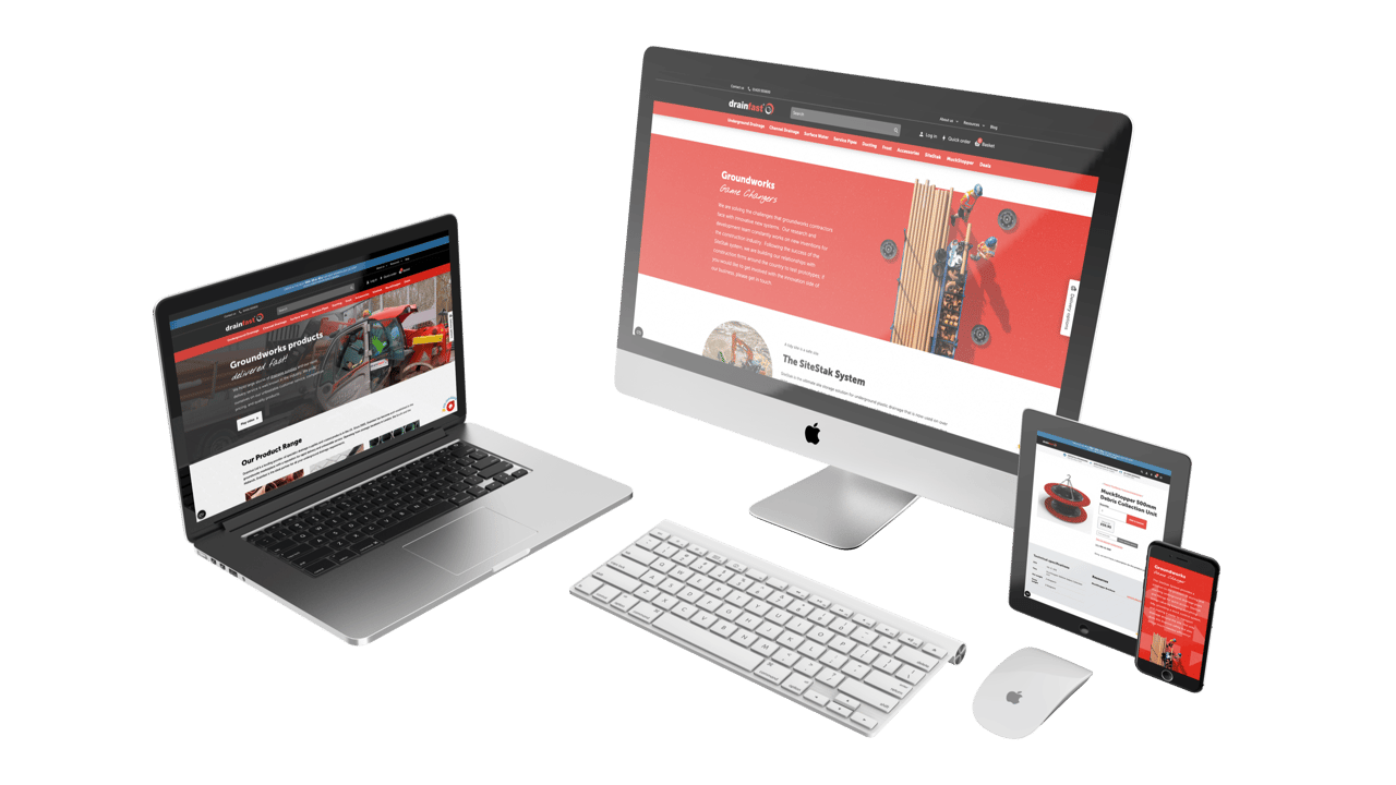 Drainfast's website on an iMac, MacBook, iPad and iPhone.