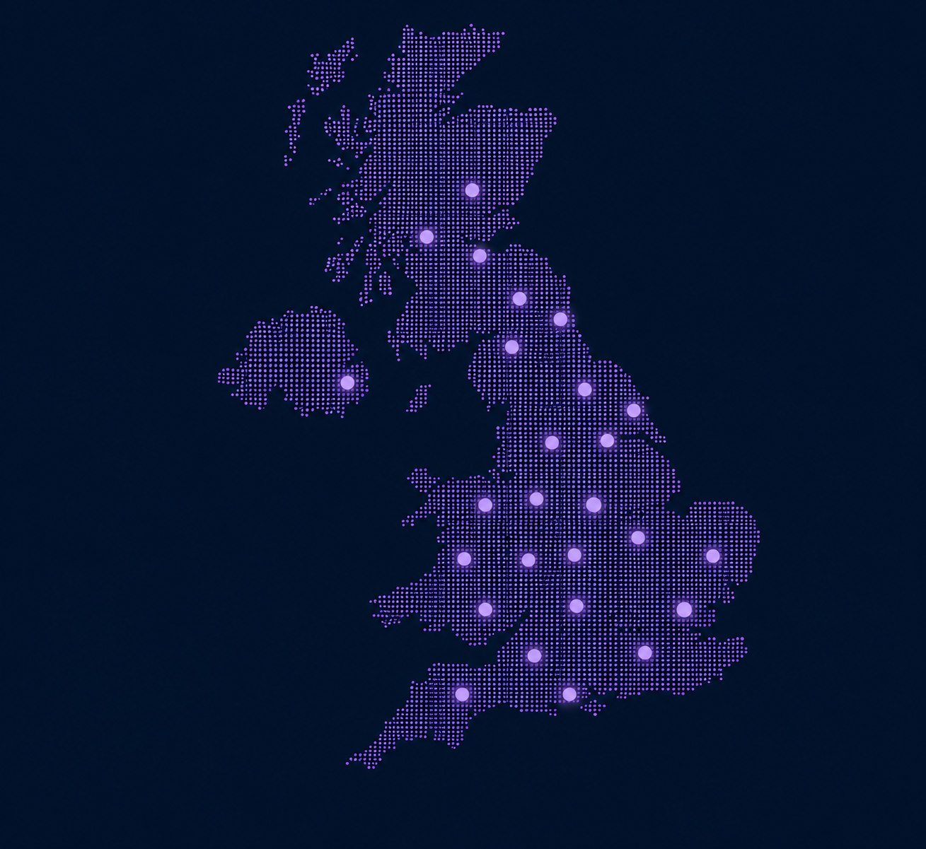 UK dotted map marking location of IVF clinics