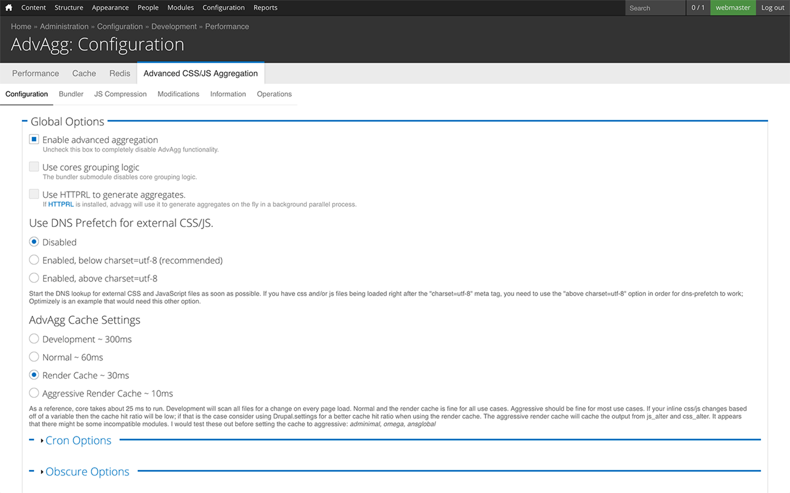 Advanced aggregation config screenshot.