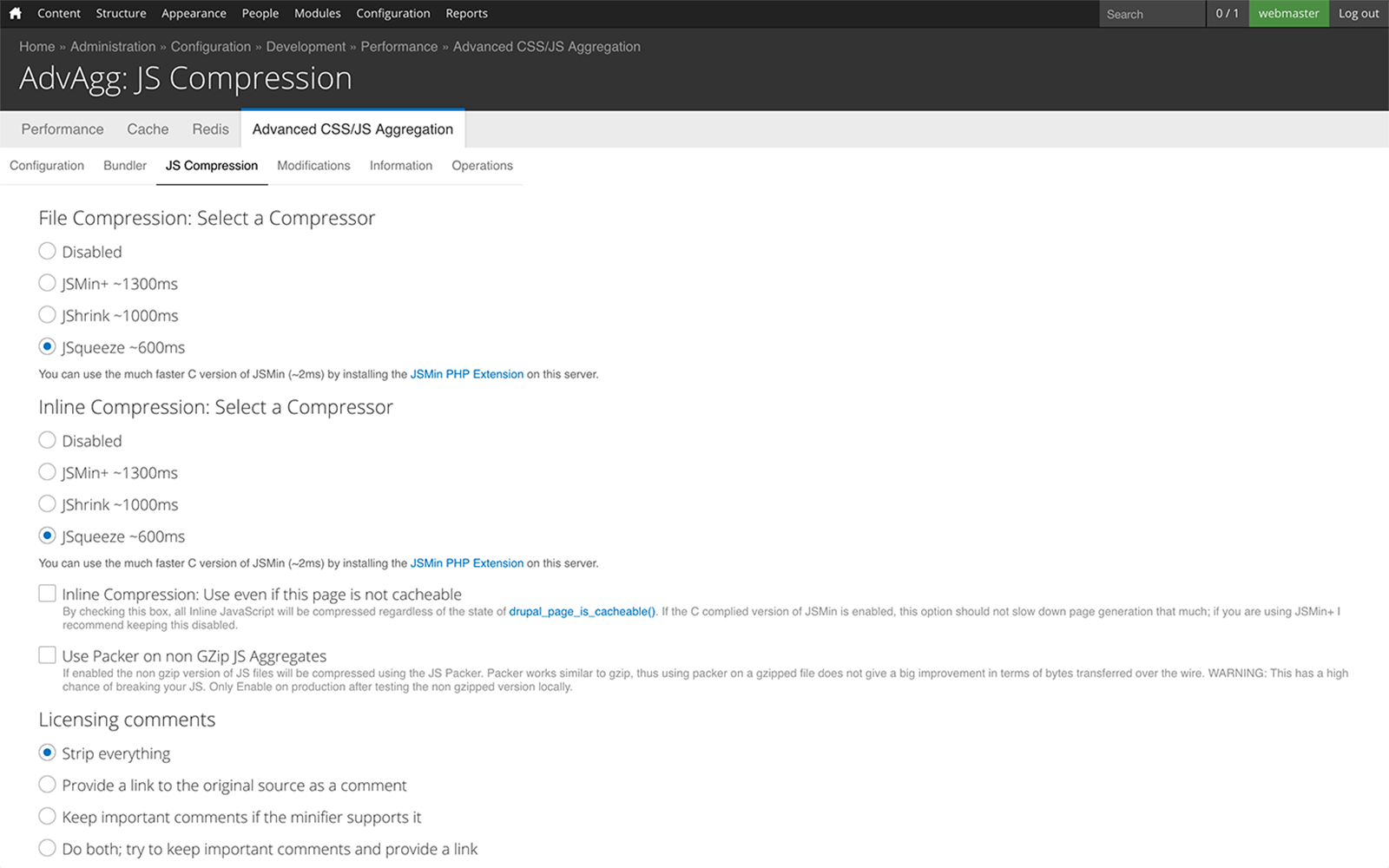 Advanced aggregation javascript compression screenshot.