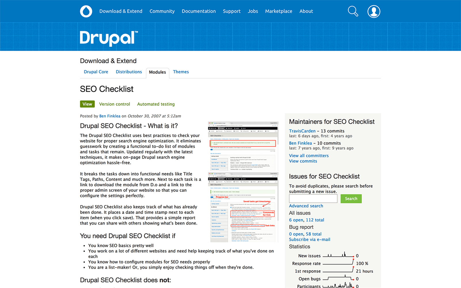 Drupal SEO checklist module screenshot.