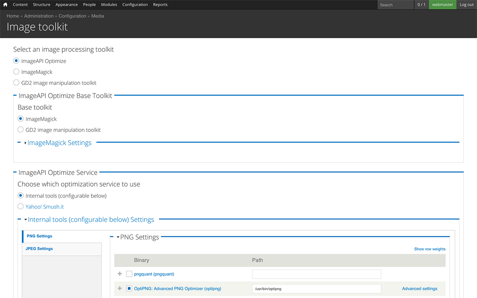 Image toolkit settings screenshot.