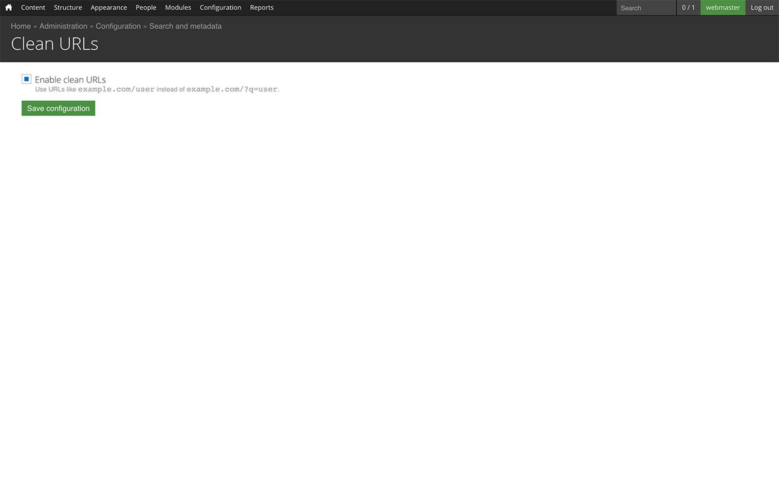 Clean URL settings screenshot.