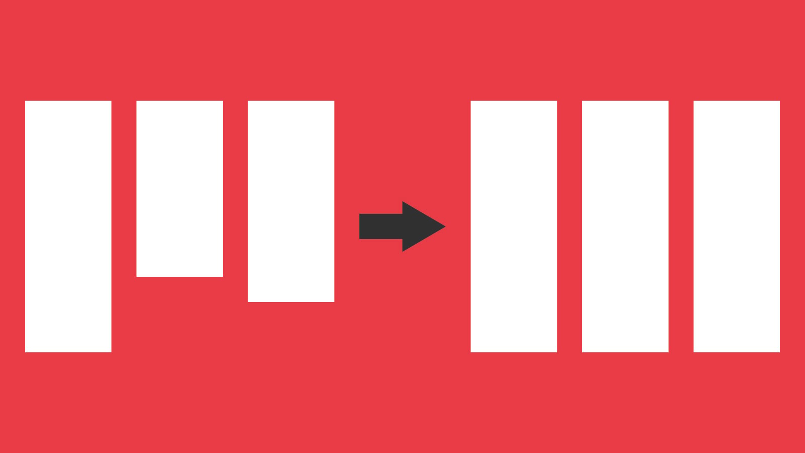 Some elements with unequal heights compared with some elements with equal heights applied.