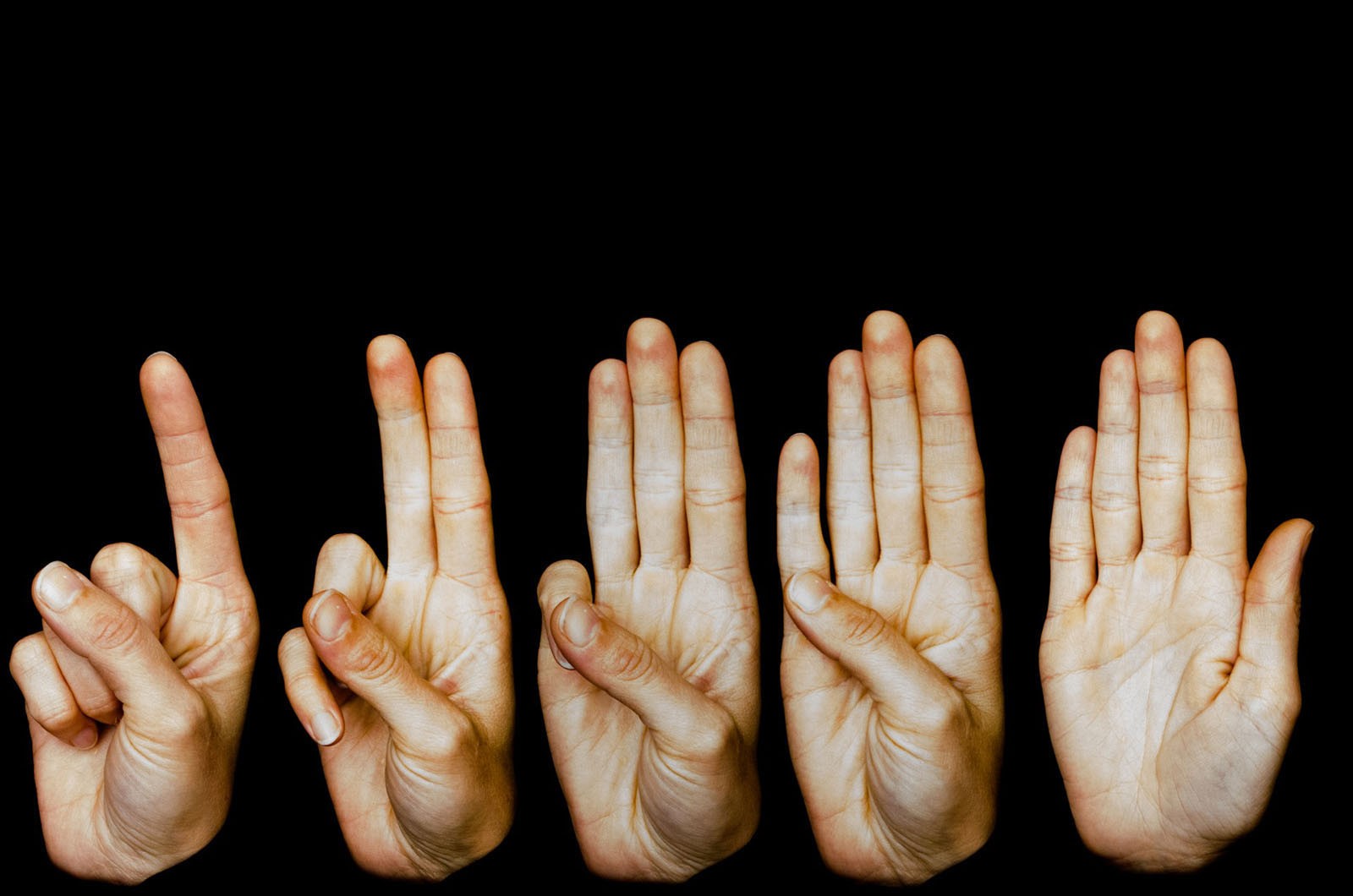 Hand counting from one to five.