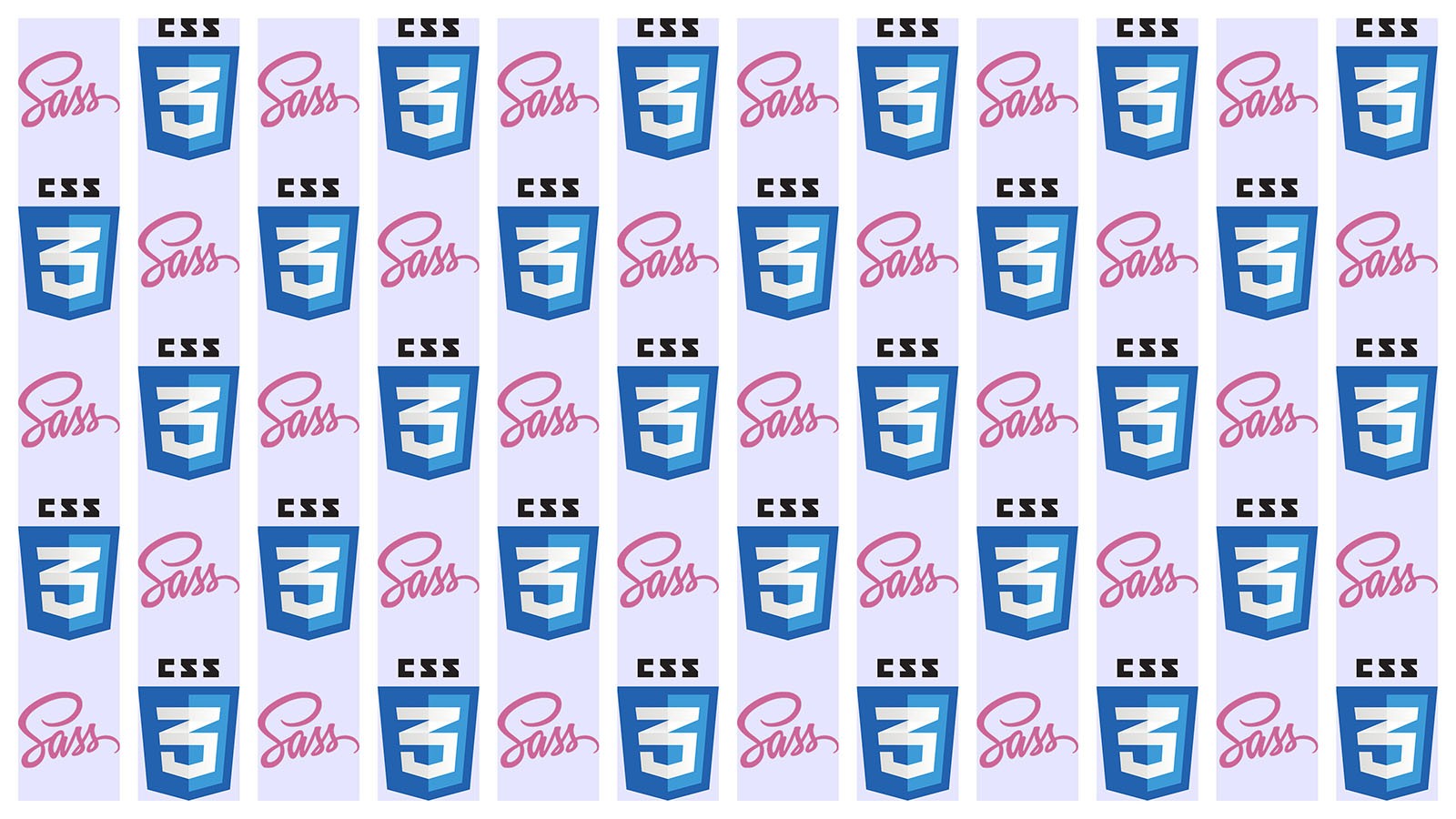 The Sass and CSS 3 logos offset in a pattern across a design grid.