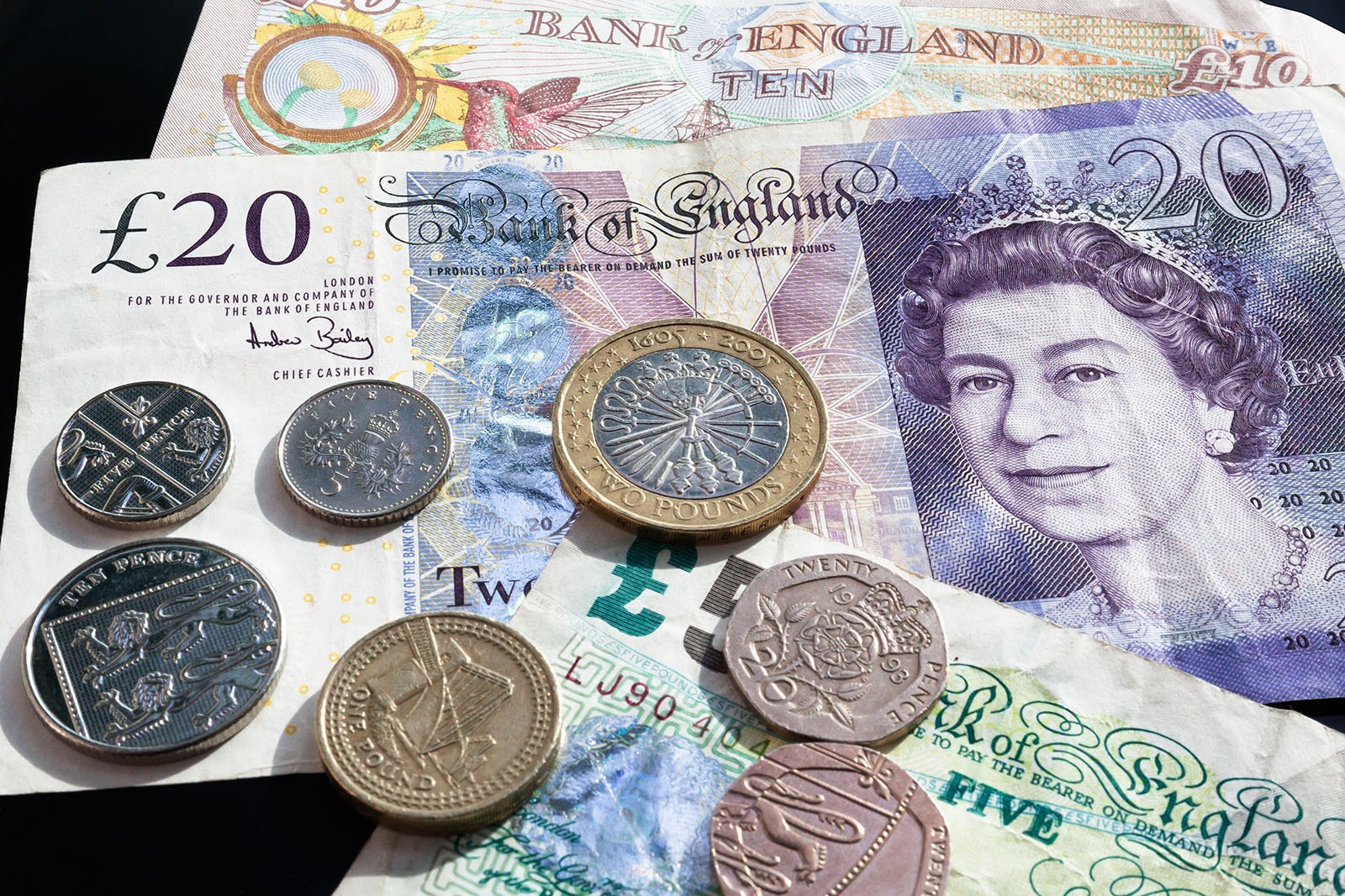 A pile of British money.