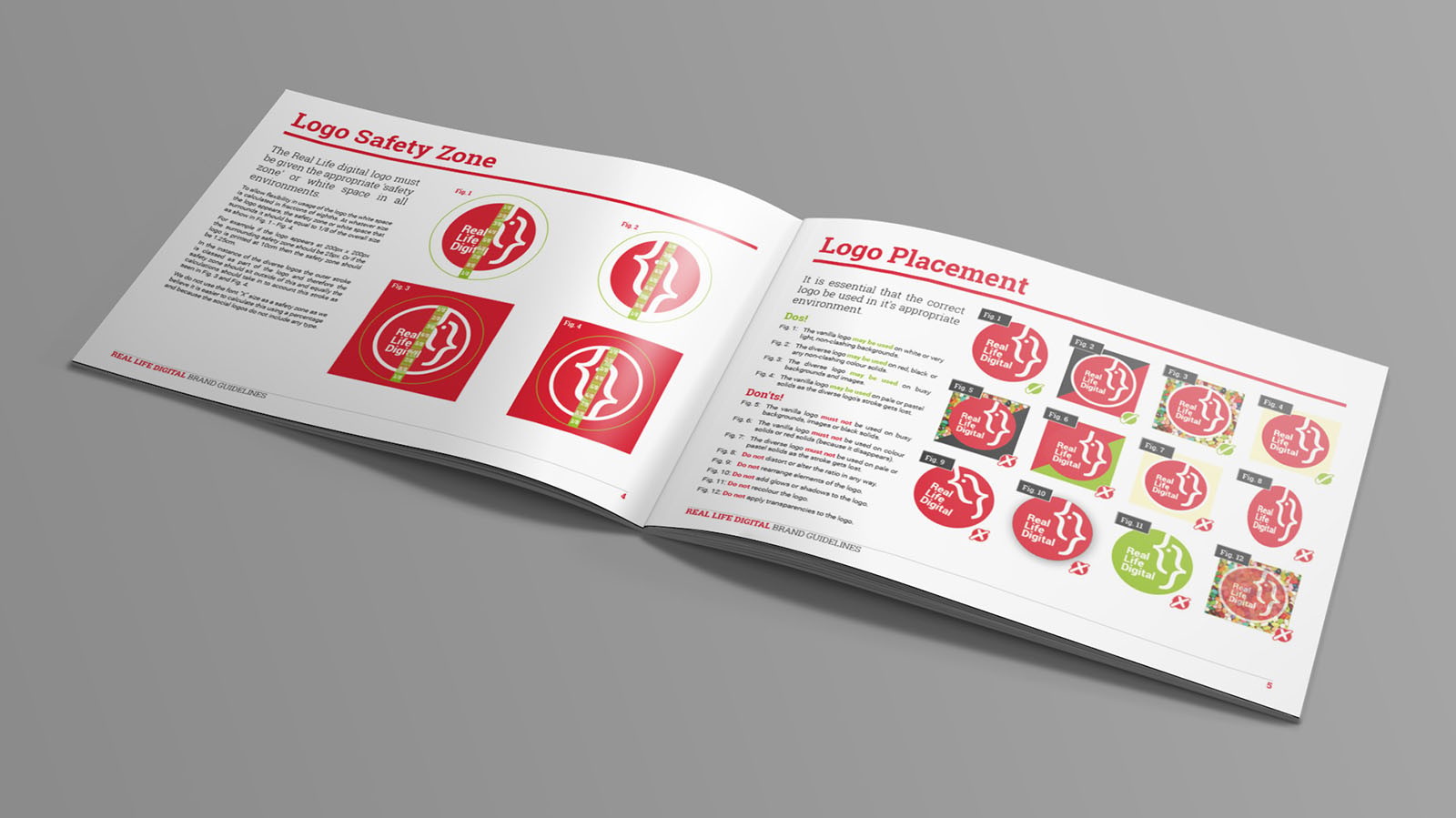 An open copy of Real Life Digital’s branding document showing the contents.