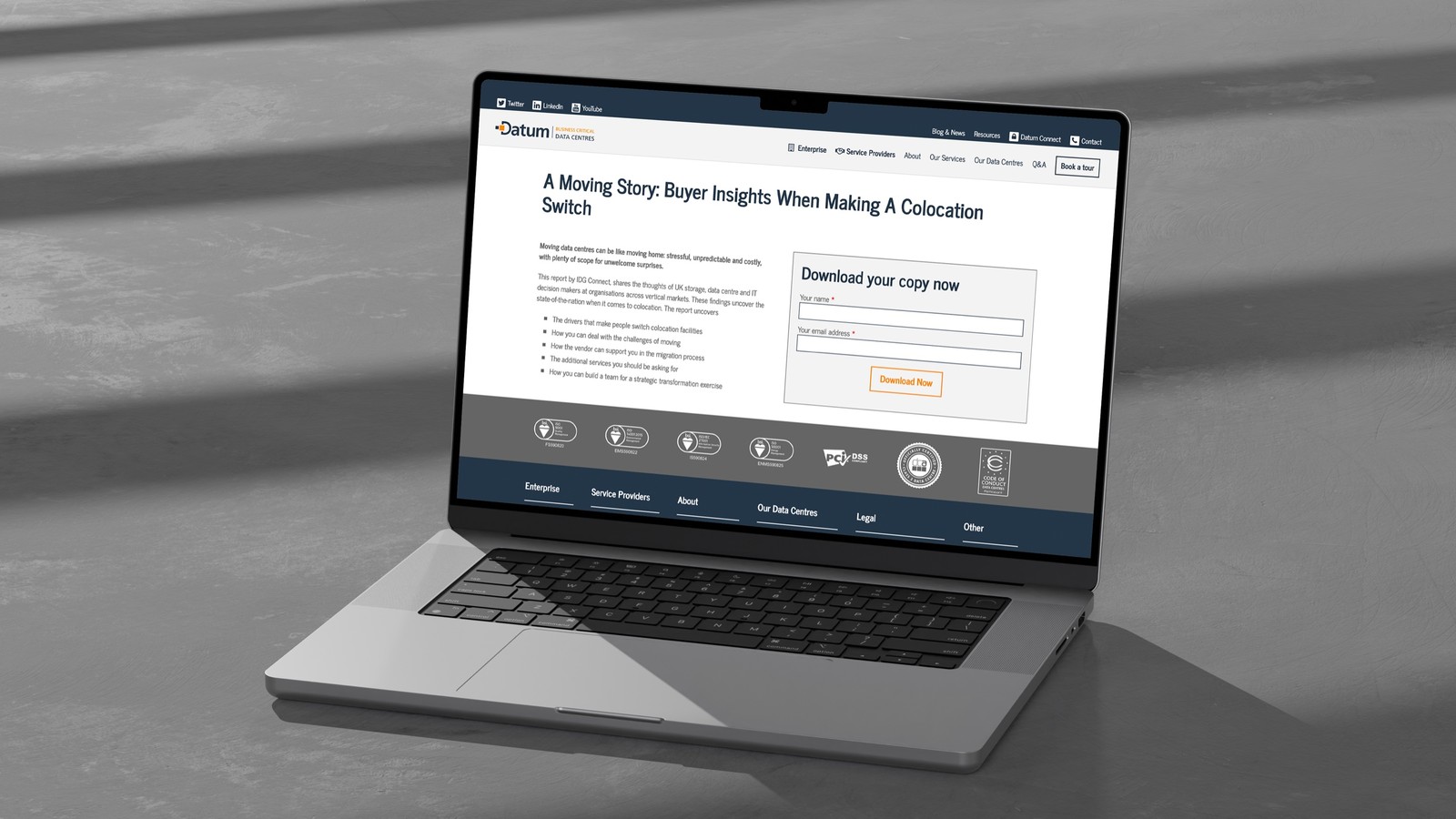 A Datum campaign landing page with a form to download a colocation report