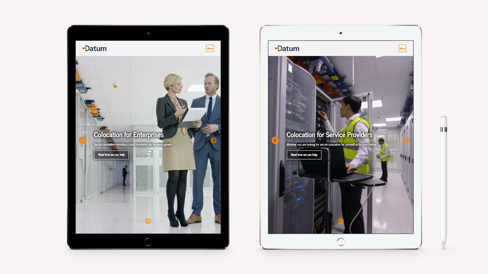 Enterprise and Service Providers are Datum's two main clients and as such have their own landing pages.