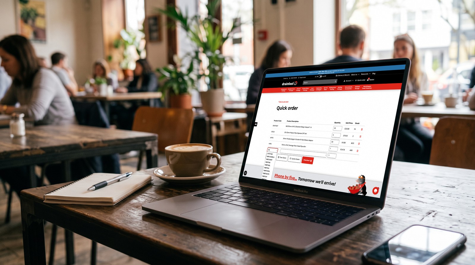 Drainfast's quick order page on a MacBook.
