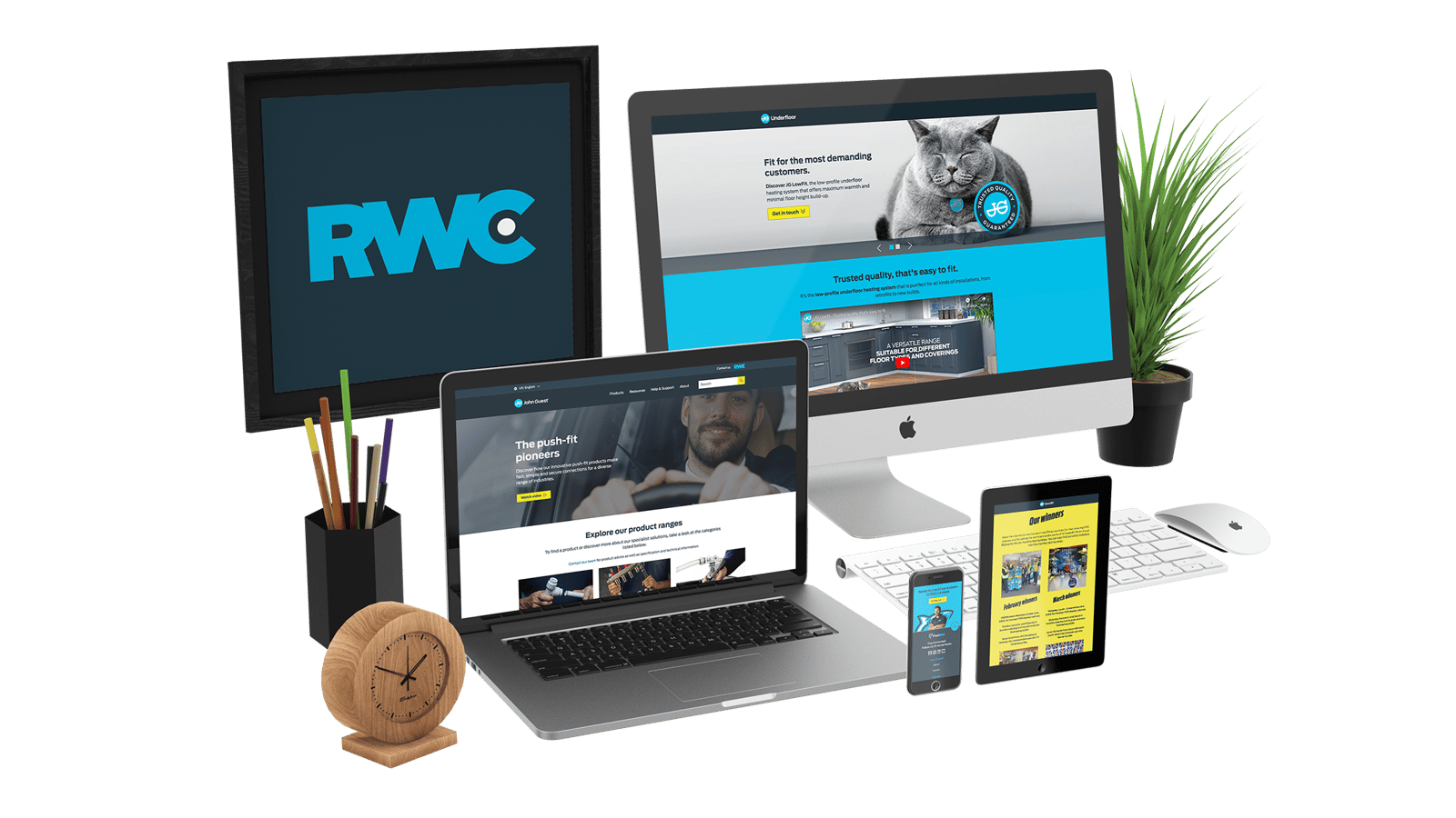 A suite of websites for RWC shown on several different devices.