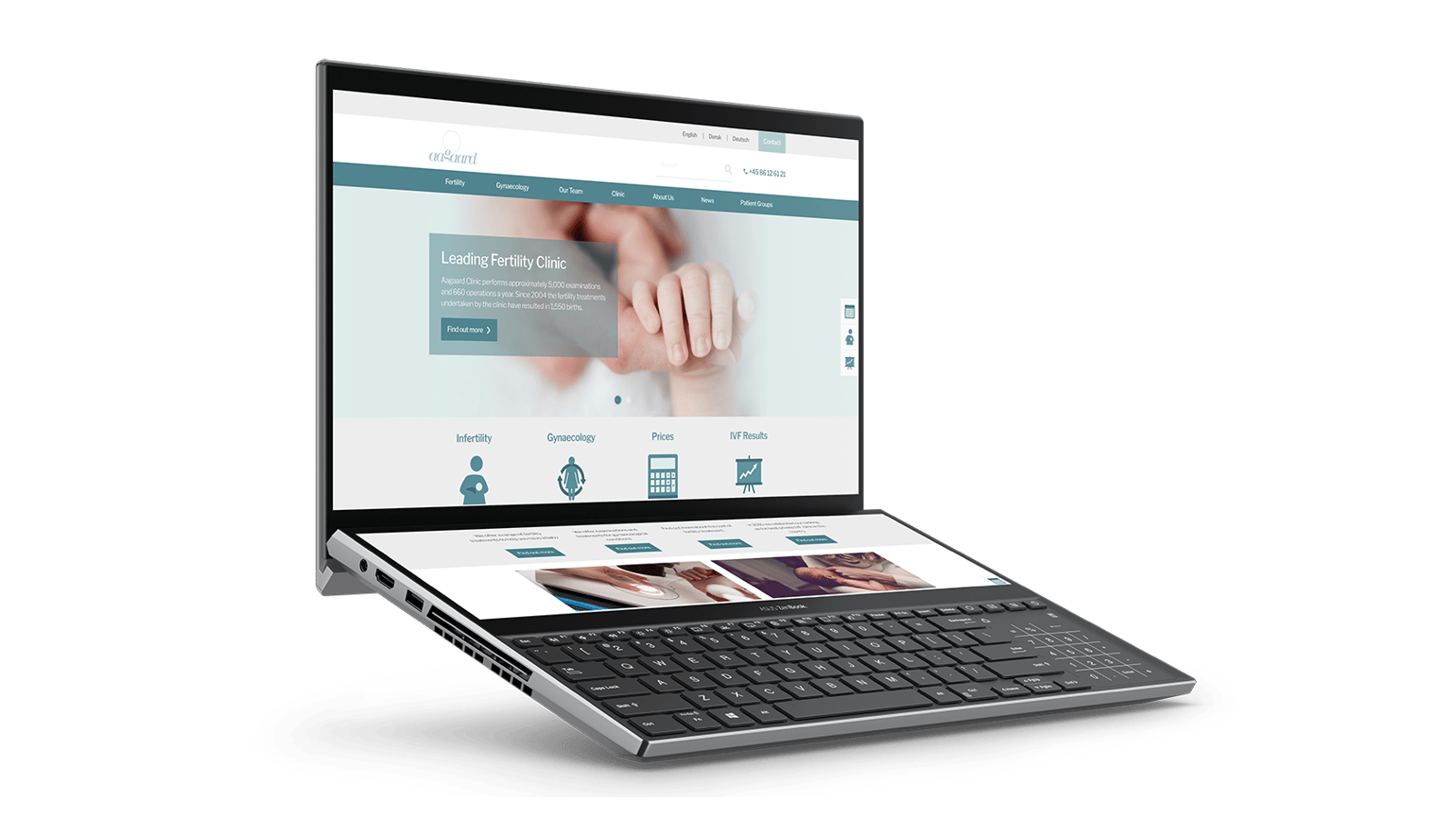 The Virtus Health Aagaard website shown on a zenbook.