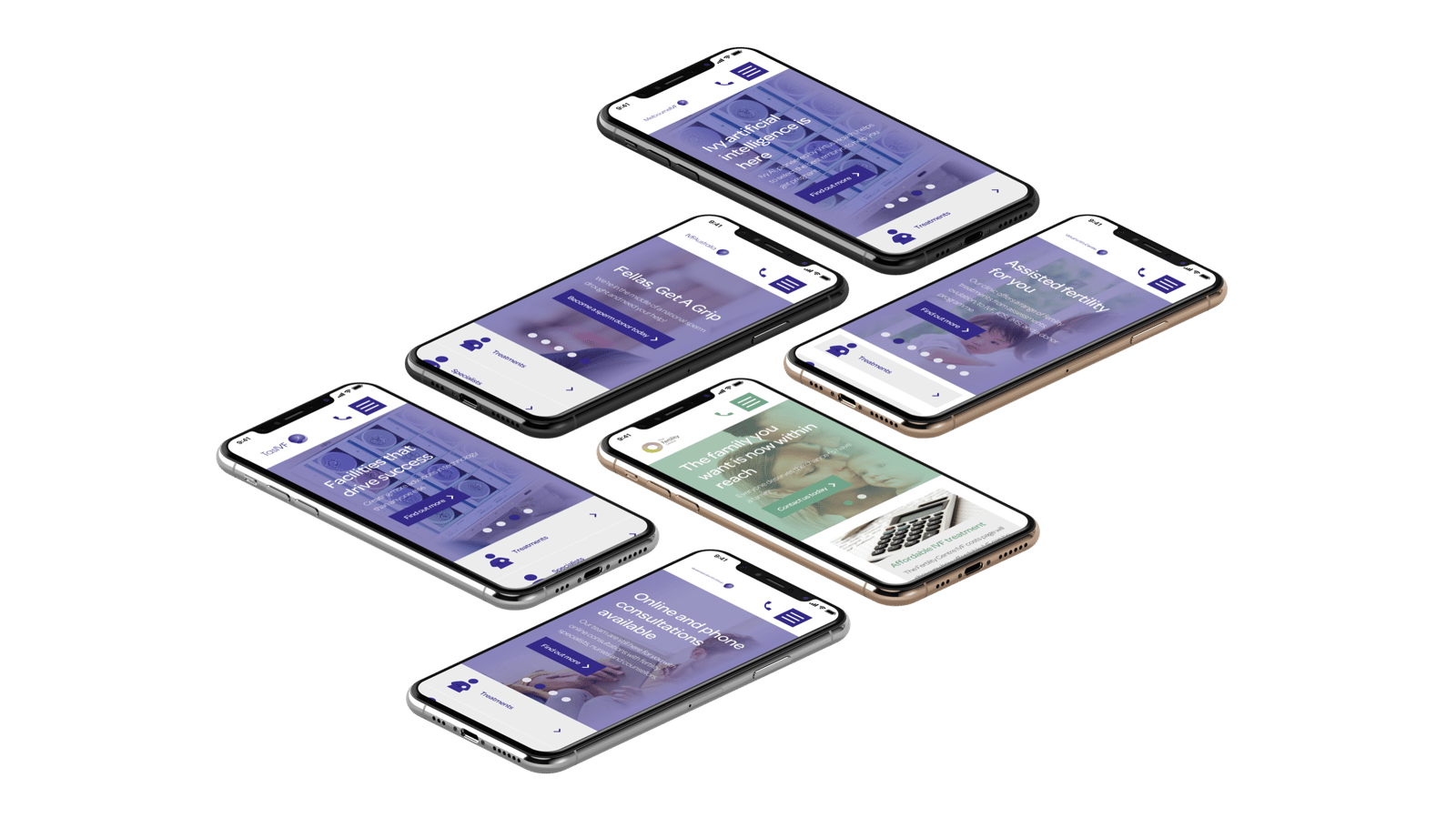 Virtus Health Australian websites shown on a variety of mobile phones.