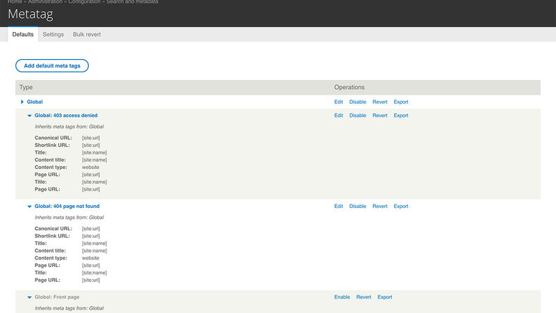 Metatag global settings screenshot, part 2 of 5.