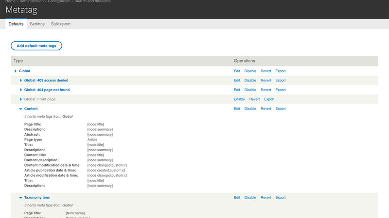 Metatag global settings screenshot, part 3 of 5.