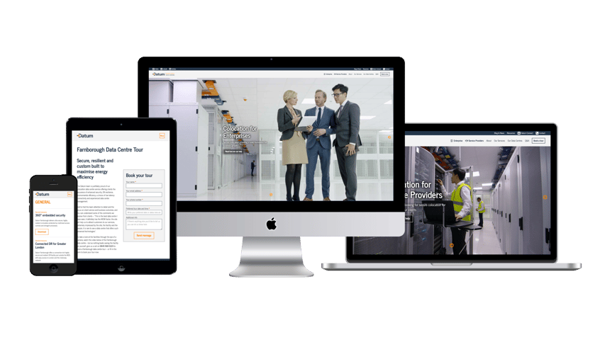 The Datum website on an iMac, a MacBook, an iPad and an iPhone.