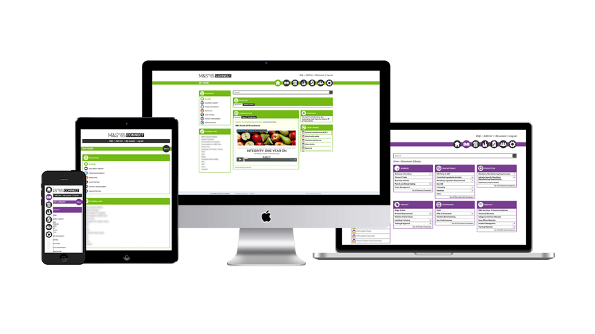 M&S Food Tech Connect Extranet on an Apple iMac, a MacBook, an iPad and an iPhone.