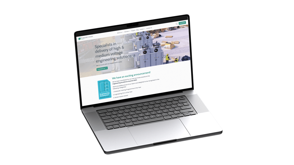 Powercomm’s homepage, built by Pivale.